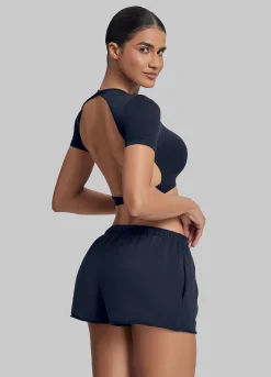 Comfy Mid-Thigh Stretchy Waist French Terry Jersey Shorts
