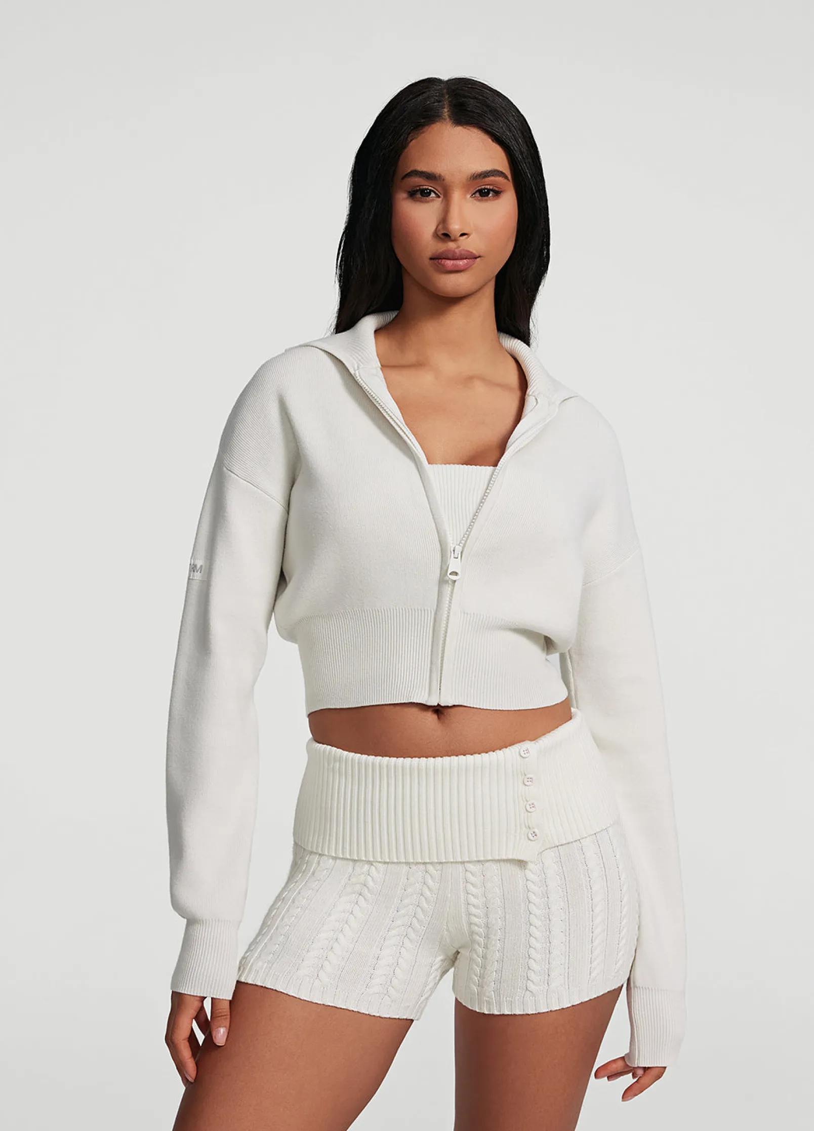 Cropped-Strickjacke mit Reißverschluss