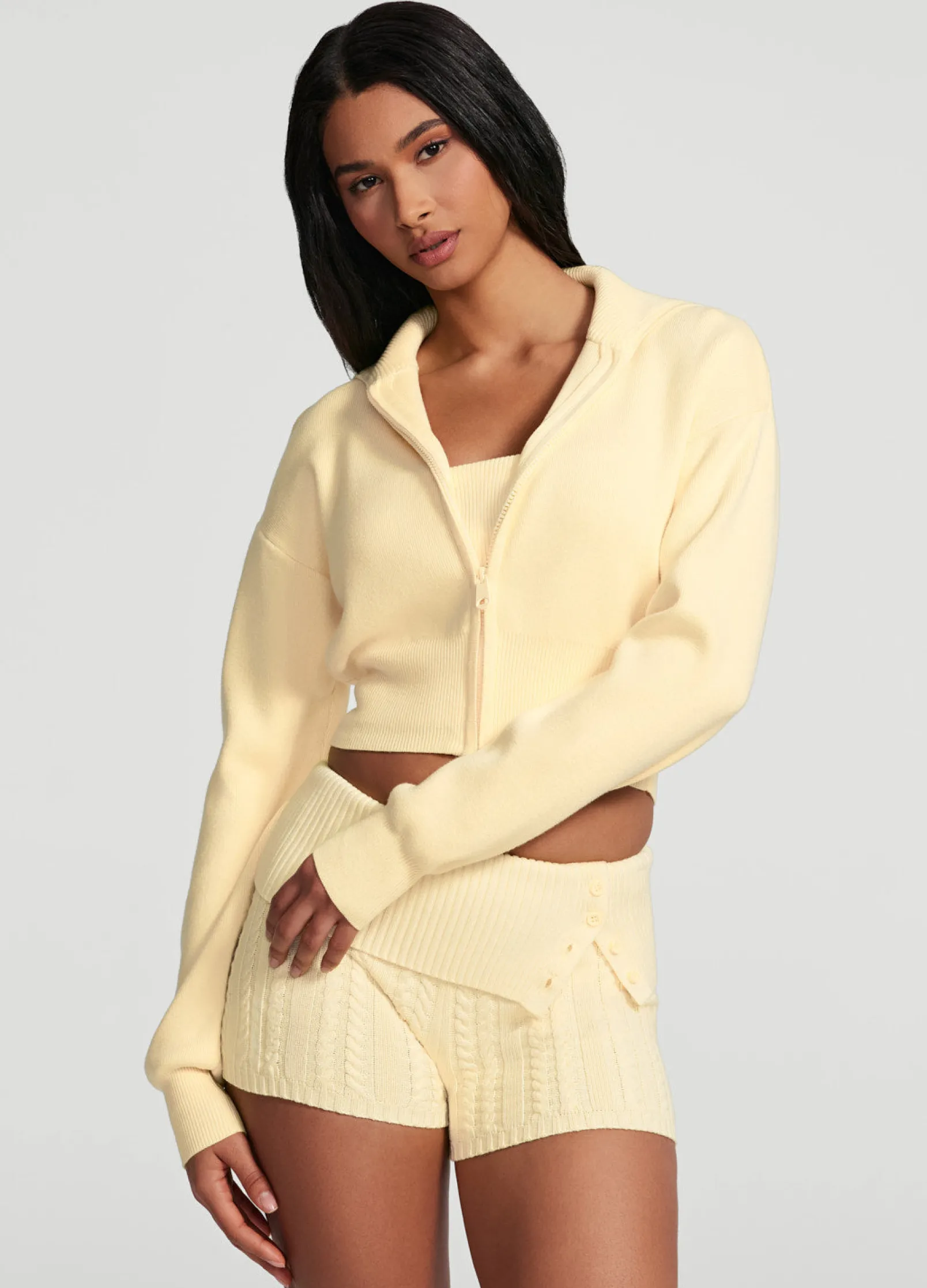Cropped-Strickjacke mit Reißverschluss