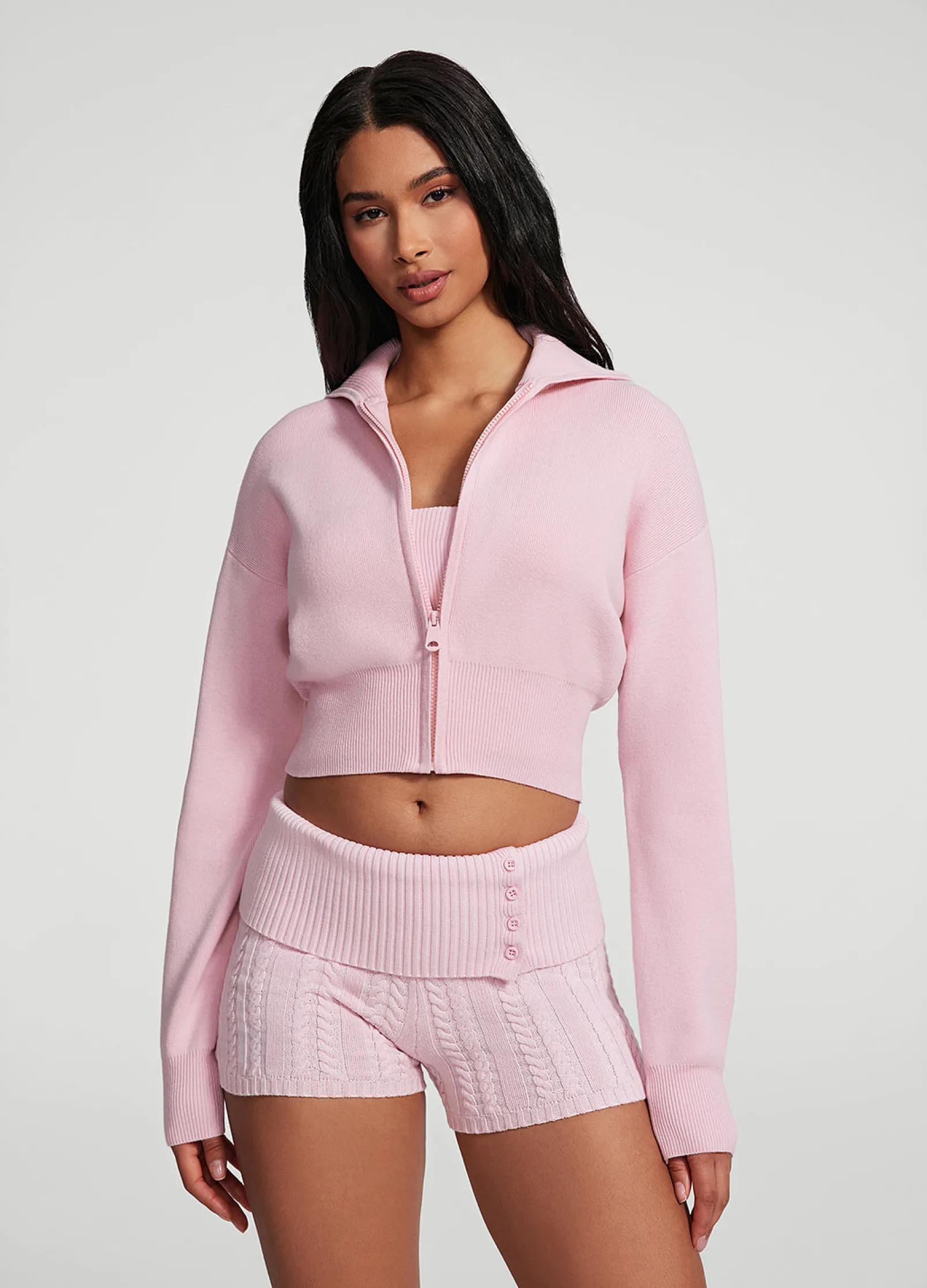 Cropped-Strickjacke mit Reißverschluss