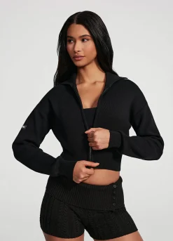 Cropped-Strickjacke mit Reißverschluss
