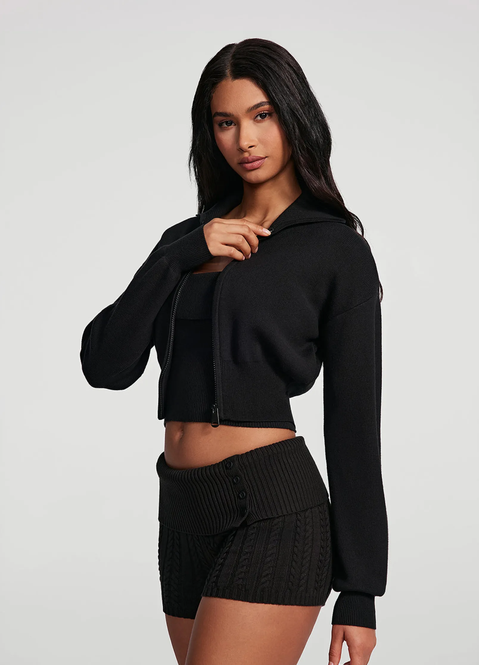 Cropped-Strickjacke mit Reißverschluss