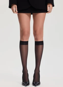 Feine transparente Kniestrümpfe, 3er-Pack