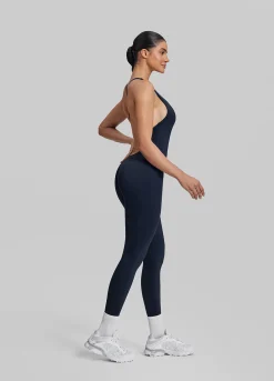 Form-Fitting Full Length Crossback Built-in Bra Sweat-Wicking Bodysuit