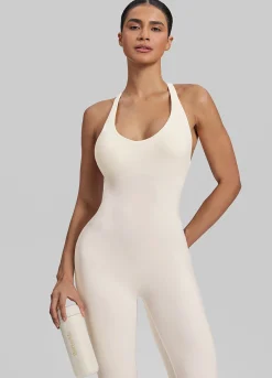Form-Fitting Full Length Crossback Built-in Bra Sweat-Wicking Bodysuit