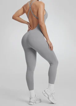 Form-Fitting Full Length Crossback Built-in Bra Sweat-Wicking Bodysuit