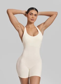 Form-Fitting Shorts Crossback Built-in Bra Sweat-Wicking Bodysuit