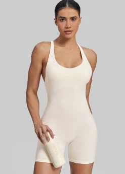 Form-Fitting Shorts Crossback Built-in Bra Sweat-Wicking Bodysuit