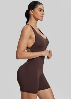 Form-Fitting Shorts Crossback Built-in Bra Sweat-Wicking Bodysuit