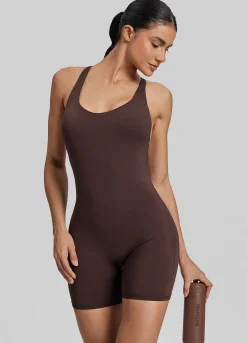 Form-Fitting Shorts Crossback Built-in Bra Sweat-Wicking Bodysuit