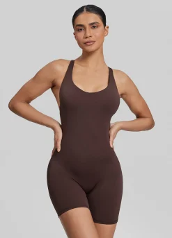 Form-Fitting Shorts Crossback Built-in Bra Sweat-Wicking Bodysuit