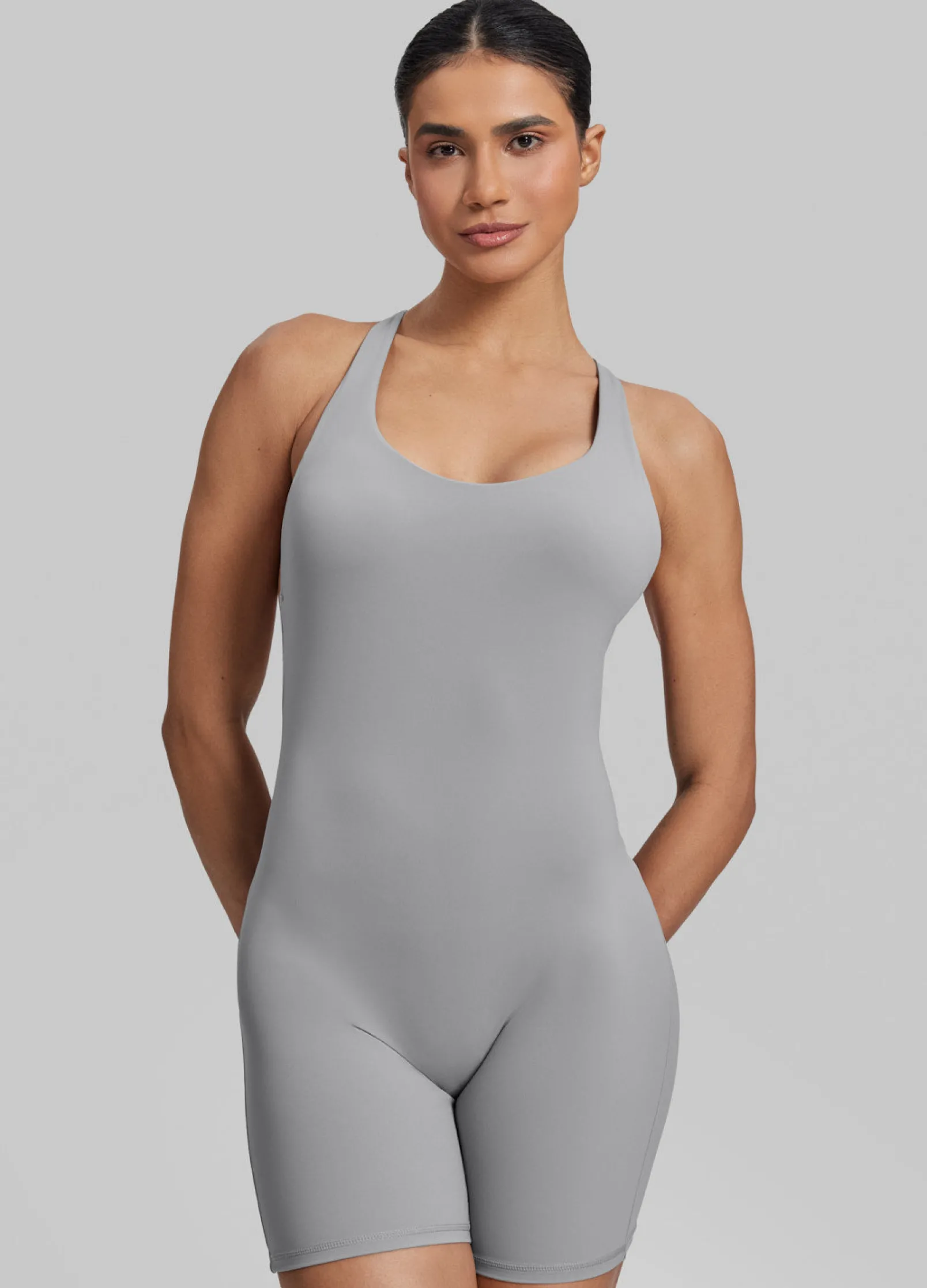 Form-Fitting Shorts Crossback Built-in Bra Sweat-Wicking Bodysuit