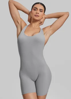 Form-Fitting Shorts Crossback Built-in Bra Sweat-Wicking Bodysuit