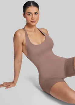 Form-Fitting Shorts Crossback Built-in Bra Sweat-Wicking Bodysuit