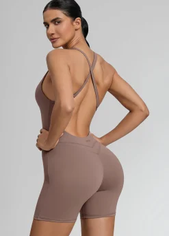 Form-Fitting Shorts Crossback Built-in Bra Sweat-Wicking Bodysuit