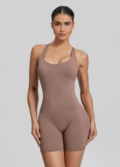 Form-Fitting Shorts Crossback Built-in Bra Sweat-Wicking Bodysuit