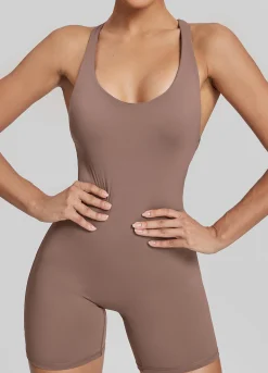 Form-Fitting Shorts Crossback Built-in Bra Sweat-Wicking Bodysuit
