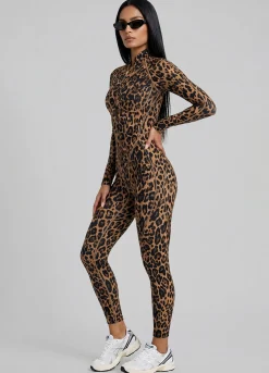 Golden Leopard Closed-Back Catsuit