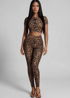 Golden Leopard Contour Stitch Crop Top