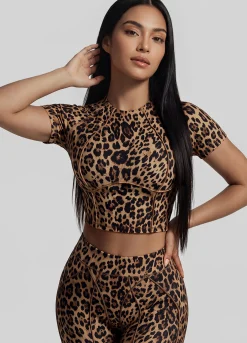 Golden Leopard Contour Stitch Crop Top