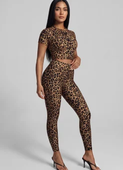 Golden Leopard Contour Stitch Crop Top