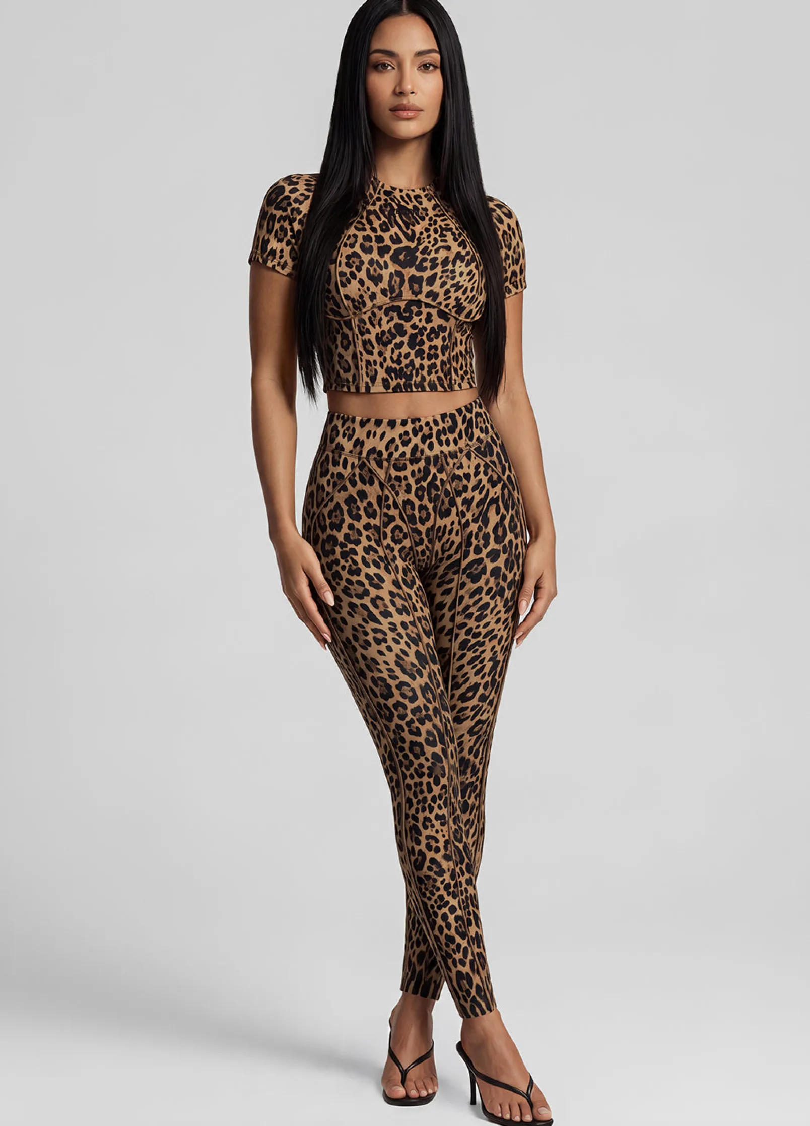 Golden Leopard Contour Stitch Leggings