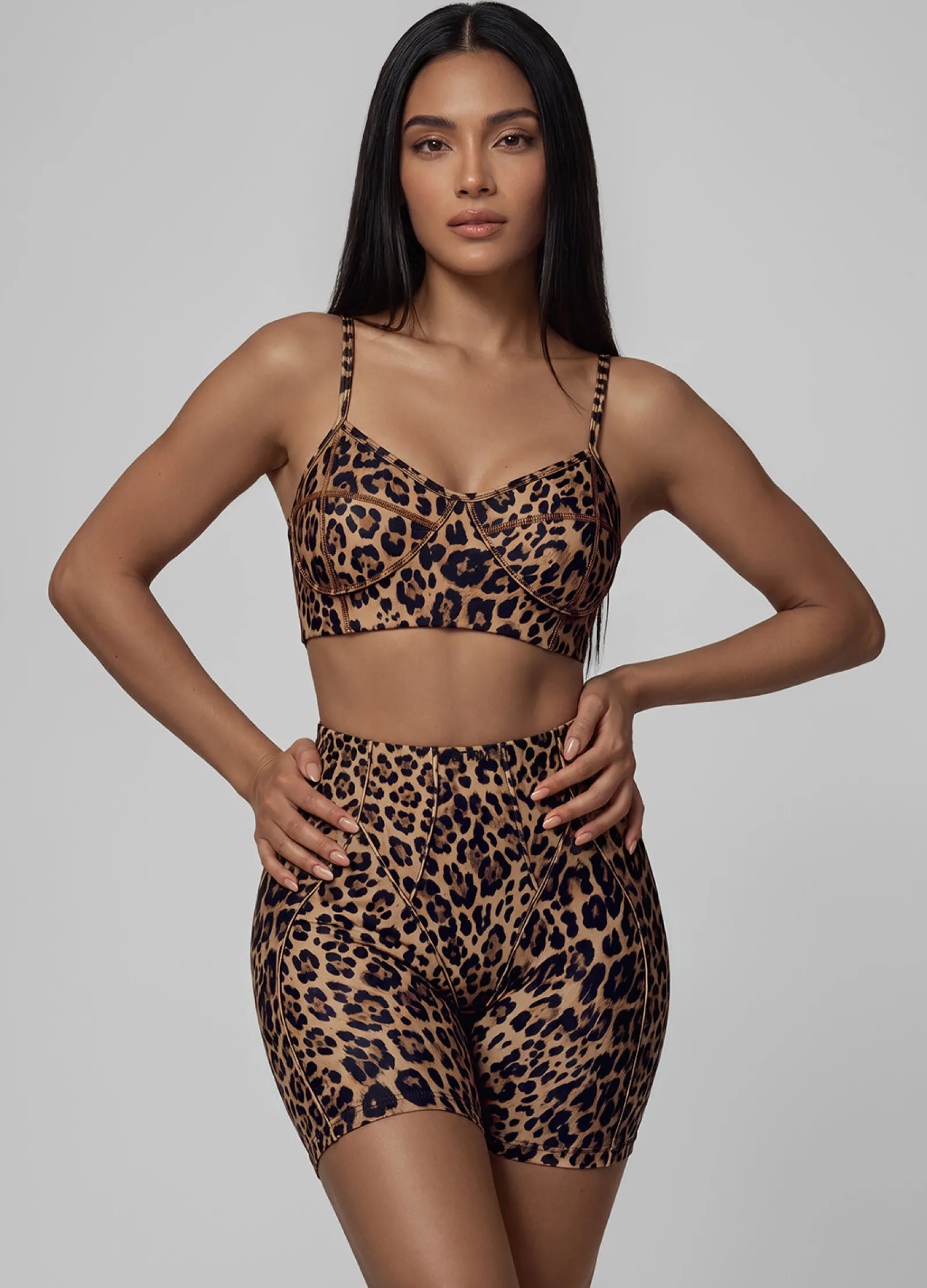 Golden Leopard Contour Stitch Micro Shorts