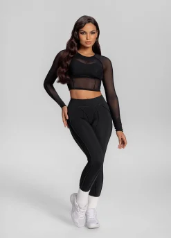 Konturiertes, transparentes Langarm-Crop-Top