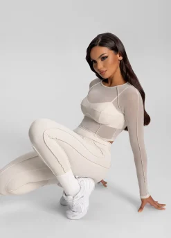 Konturiertes, transparentes Langarm-Crop-Top