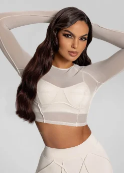 Konturiertes, transparentes Langarm-Crop-Top
