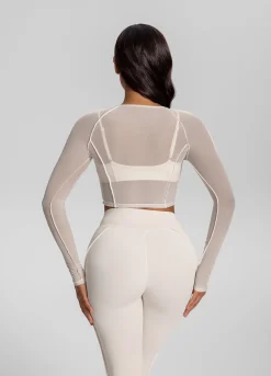 Konturiertes, transparentes Langarm-Crop-Top