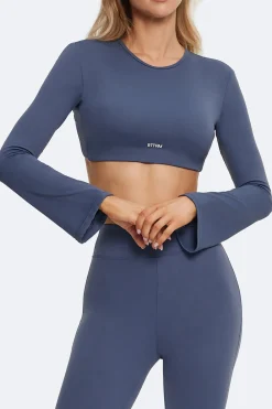 Rückenfreies Crop-Top mit vollen Ärmeln
