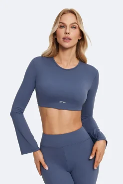 Rückenfreies Crop-Top mit vollen Ärmeln
