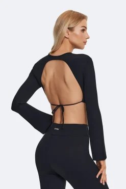 Rückenfreies Crop-Top mit vollen Ärmeln