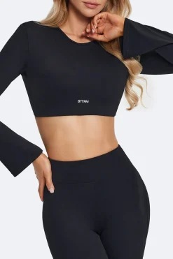 Rückenfreies Crop-Top mit vollen Ärmeln