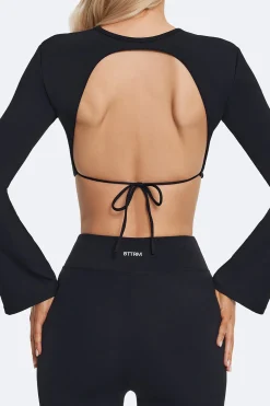 Rückenfreies Crop-Top mit vollen Ärmeln