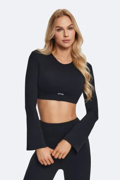 Rückenfreies Crop-Top mit vollen Ärmeln