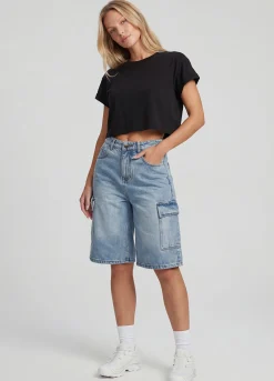 Relaxed Cargo Denim Shorts