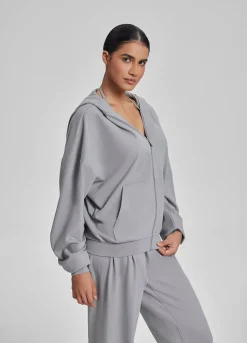 Relaxed Oversized Full Zipper Kangaroo Pockets Soft Hoodie