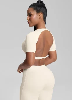 SculptMe Crew Neckline Backless Removable Bra Cups Seamless Crop Top