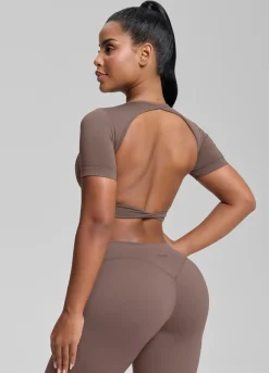 SculptMe Crew Neckline Backless Removable Bra Cups Seamless Crop Top