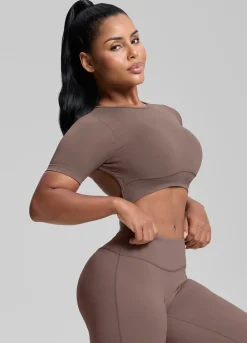 SculptMe Crew Neckline Backless Removable Bra Cups Seamless Crop Top