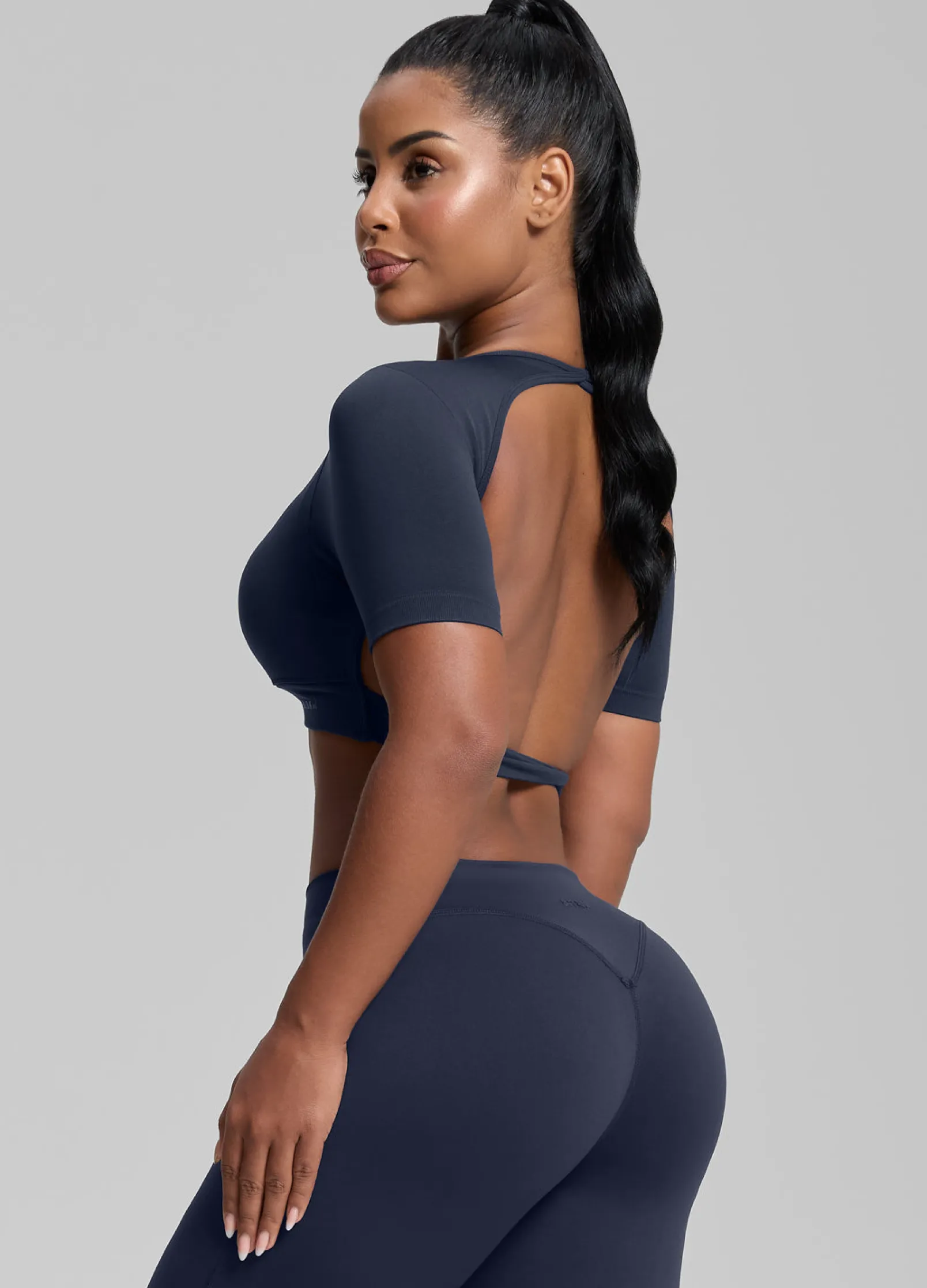 SculptMe Crew Neckline Backless Removable Bra Cups Seamless Crop Top