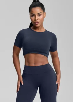 SculptMe Crew Neckline Backless Removable Bra Cups Seamless Crop Top