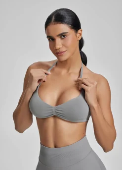SculptMe Halterneck Backless Strappy Functional Twill Knit Bra