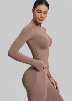 SculptMe Longline Form-Fitting Seamless Thumb Hole Twill Knit Half-Zip Top