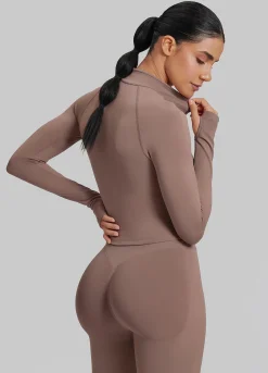 SculptMe Longline Form-Fitting Seamless Thumb Hole Twill Knit Half-Zip Top
