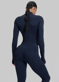SculptMe Longline Form-Fitting Seamless Thumb Hole Twill Knit Half-Zip Top