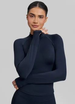 SculptMe Longline Form-Fitting Seamless Thumb Hole Twill Knit Half-Zip Top