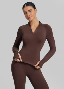 SculptMe Longline Form-Fitting Seamless Thumb Hole Twill Knit Half-Zip Top